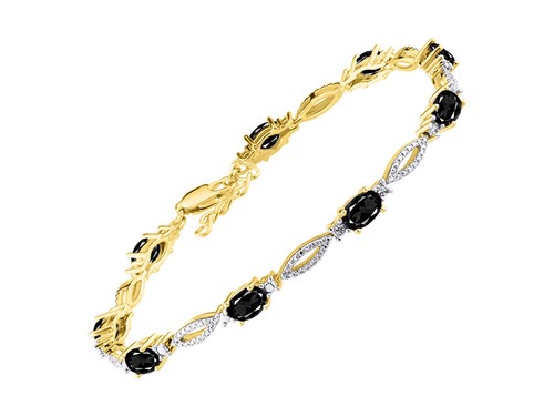 RYLOS Tennis Bracelet, 6x4mm Gemstones & Diamonds, Gold Plated Silver, 7-8". - Picture 17 of 28