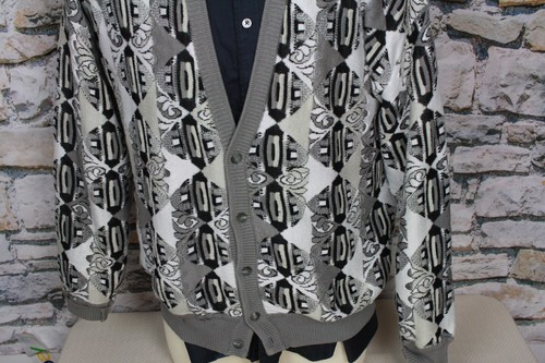 ST. CROIX Men Cardigan Sweater Abstract Design In Beige Black Taupe Cotton Blend - Picture 10 of 11