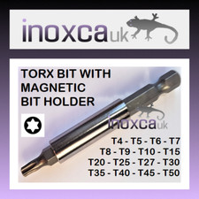 TORX SCREWDRIVER INSERT BIT NO HOLE 25mm + MAGNETIC HOLDER CR-V 1/4" HEX DRIVE