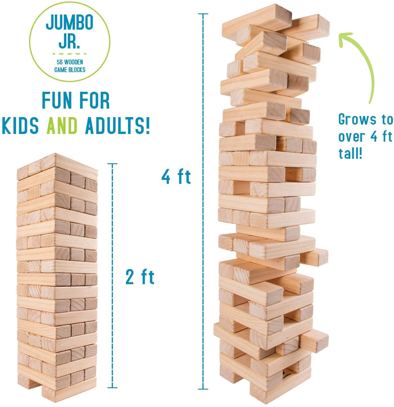Giant Tumbling Timber Toy - Premium Pine Wood Life-Size Blocks Tower - Big Floor