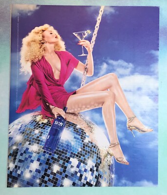 Vintage 2000s large 10 x 12 mag print ad SKYY Vodka Sexy Girl