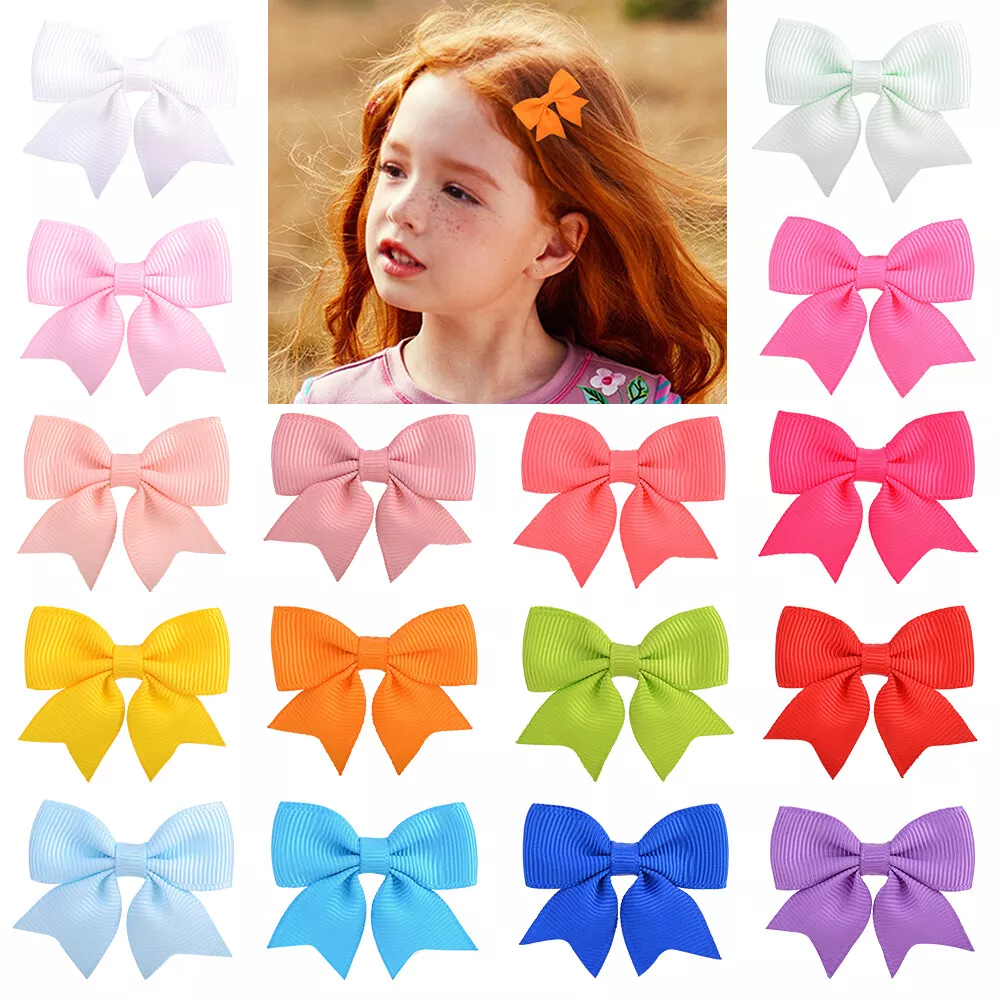 Baby Girls kids Ribbon Hair clip Solid Color Bows clips School bow  Accessories