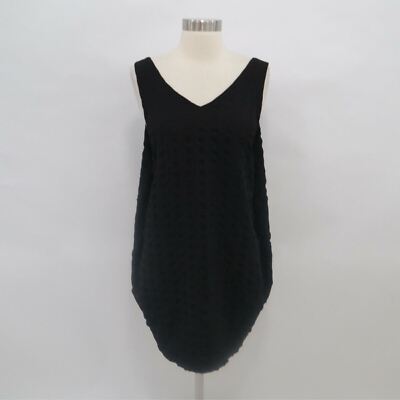 Mila Hermanovski Shift Dress S Small Black Sleeveless V-Neck Textured Lagenlook