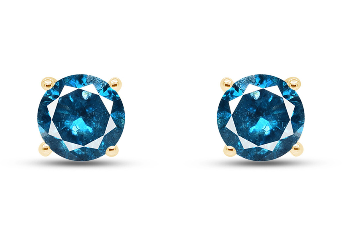 1/4ct Blue Round Real Diamond Screw Back Stud Earring 10K Solid