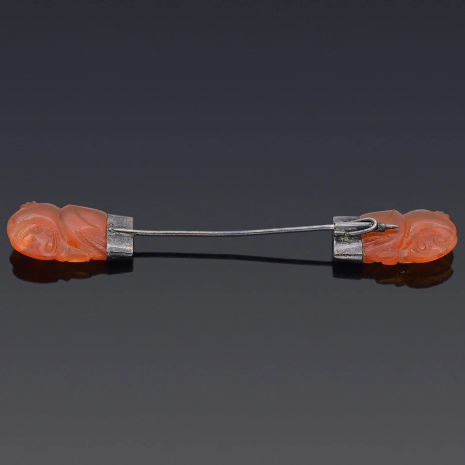 Antiguo pasador de murciélago tallado en cornalina de plata de ley 8,1 G Foto 2 de 4