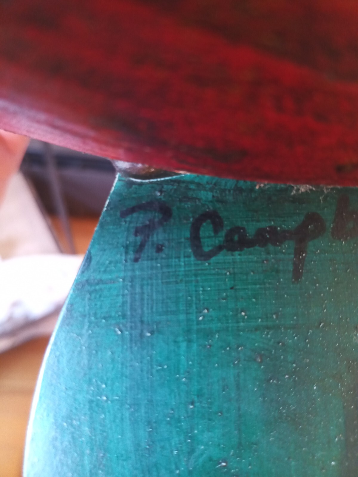 Vtg Carved Wooden Spearing Fish Sunfish Decoy P. Campbell Folk art 18"