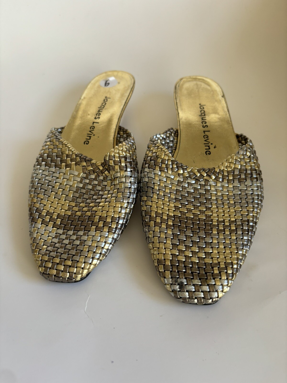 PANTOFOLA D’ORO Pantofole Jacques Levine oro argento pelle metallica mulo taglia 6