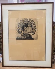 Mino Maccari Colored Woodcut on Paper The Diplomatic Attendant