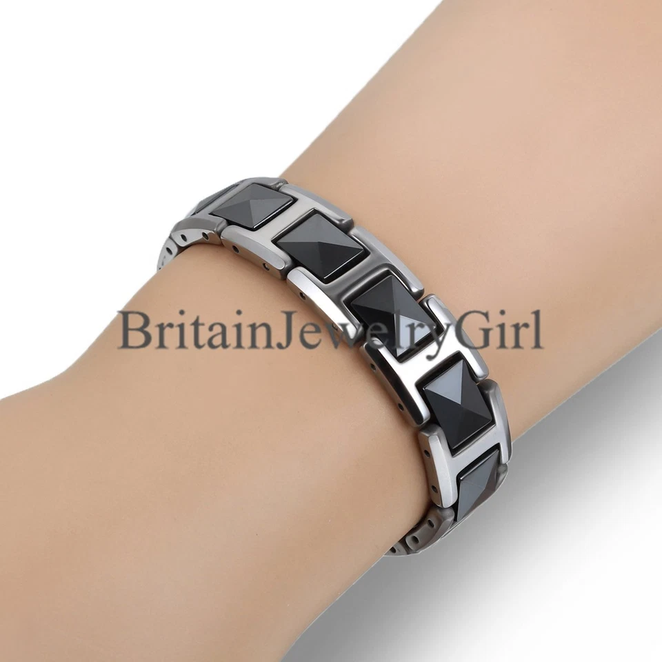 Мужской байкерский здоровый магнитный черный керамический квадратный браслет из звеньев вольфрамовый браслет - Изображение 3 из 4