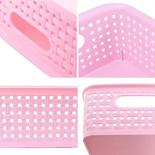 Cestas de almacenamiento de plástico, pequeñas cestas de despensa para organizar, tejidas rosa 6 piezas - Imagen 4 de 7