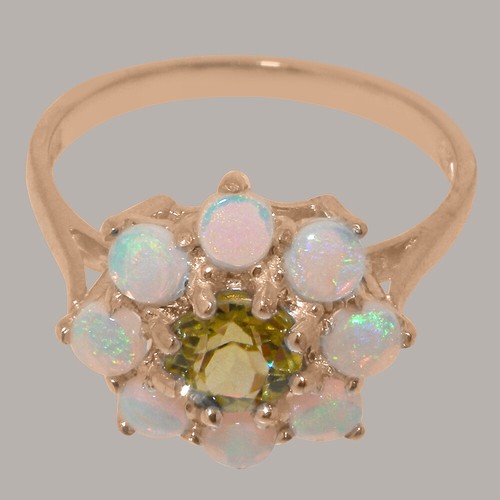Solid 9k Rose Gold Natural Peridot & Opal Womens Cluster Ring - Sizes 4 to 12 - Picture 4 of 5