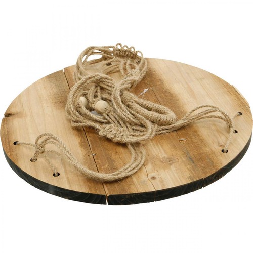 Pflanzenschaukel Hängeregal Holz Makramee Jute Seil Hängeampel Ø34cm L84cm - Bild 4 von 4