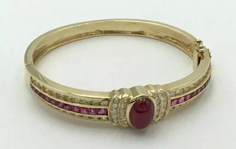 5Ct Oval Lab Created Pink Ruby Women Bangle Bracelet 14K Yellow Gold Plated 2/4 - Image 3 of 4
