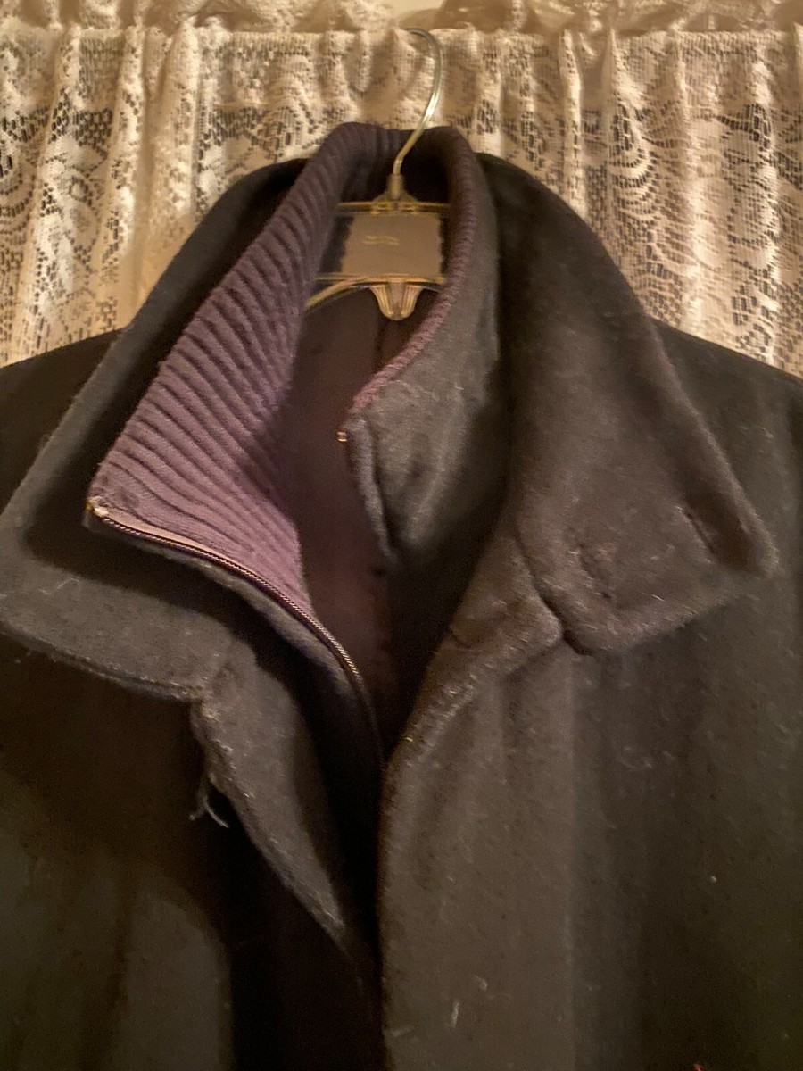 J. Ferrar MODERN FIT Black WOOL Coat Jacket Lined Pockets Ribbed Collar Size M