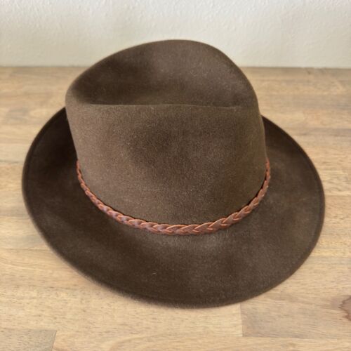 Vintage Eddie Bauer Brown 100% Wool Fedora Hat WPL 5923 Size Large Indiana Jones - Picture 2 of 8