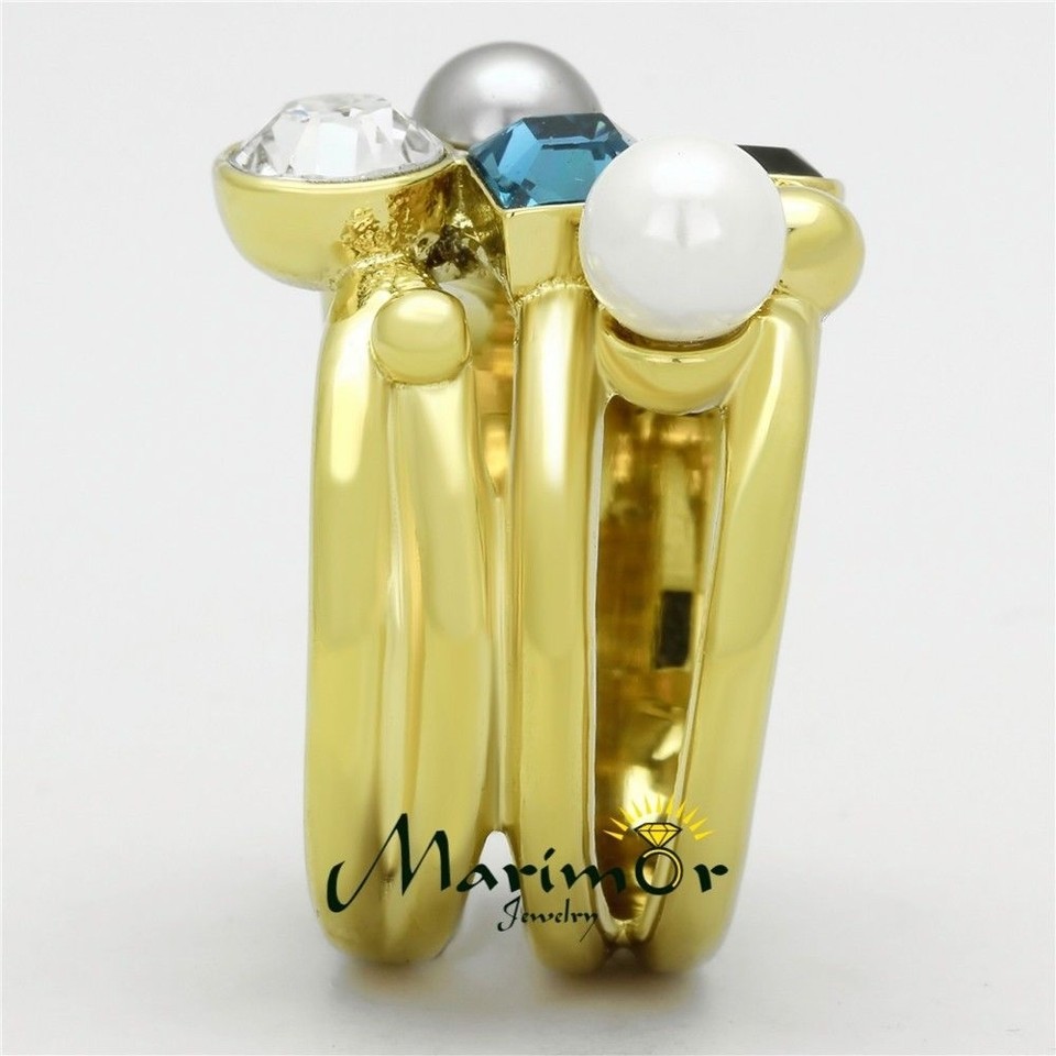 Women's Stainless Steel 14k Gold Ion Plated Cocktail Fashion Ring Size