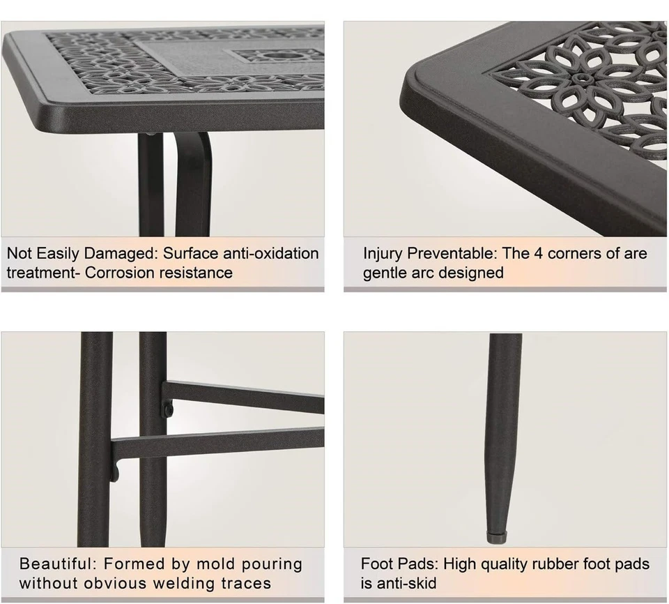 Mesa de centro de patio de aluminio fundido de 38,6" bronce para porche superficie esmerilada moderna Foto 4 de 4