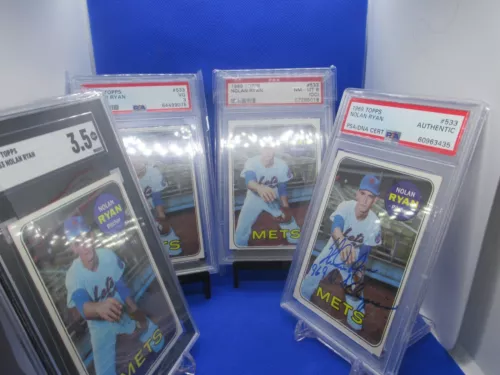 (4) 1969 Topps #533 Nolan Ryan W/ AUTOGRAPH DNA PSA ,PSA 8 OC , PSA 3,SGC 3.5