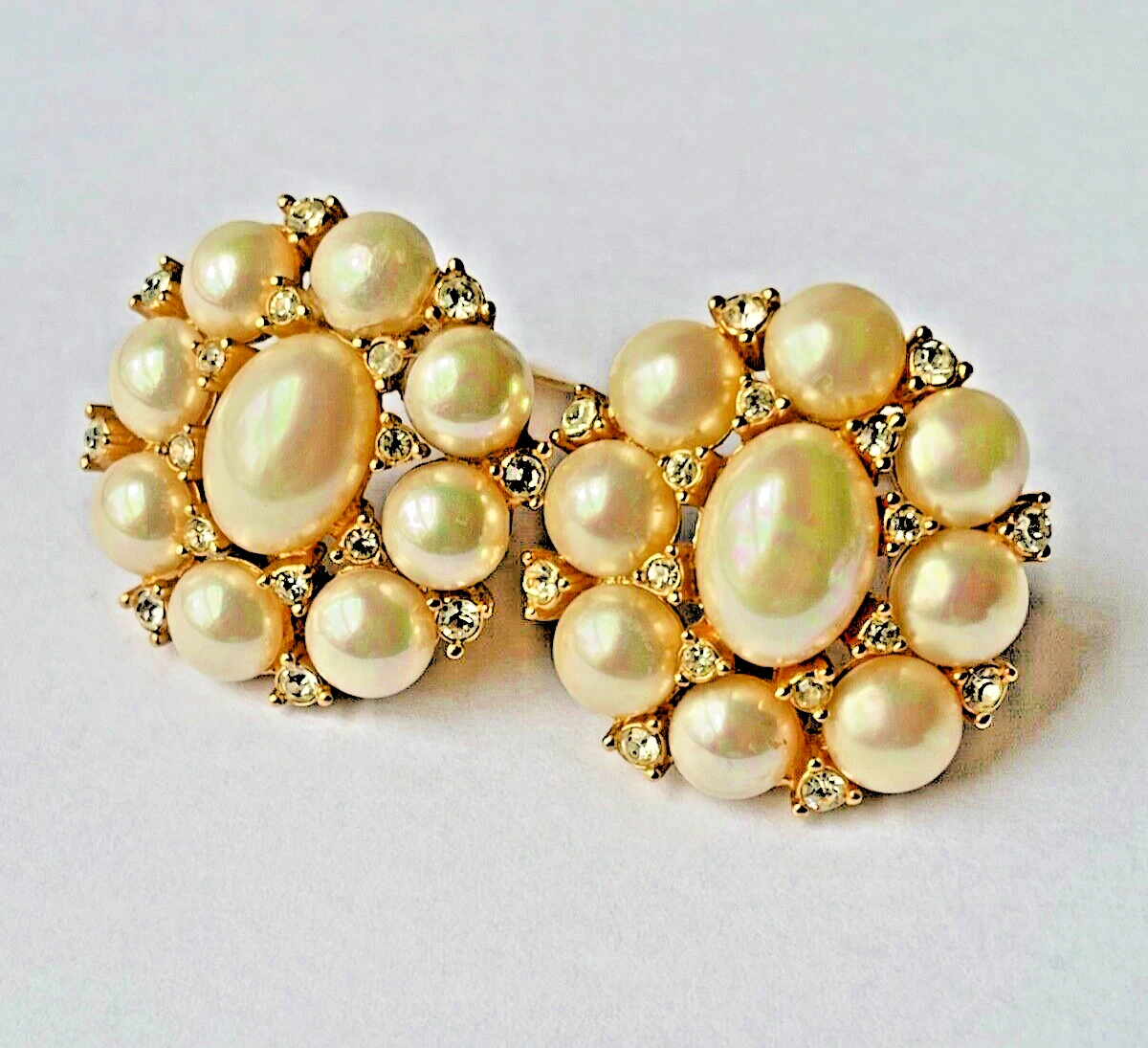 Gold Pearls CHRISTIAN DIOR Rhinestone clip on earrings high Quality