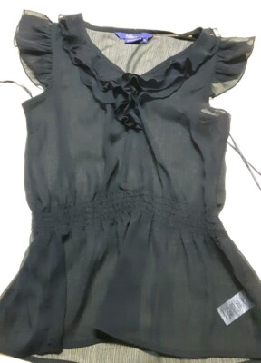 Miley Cyrus Black Sheer Sleeveless Ruffled Top Medium 100% Polyester #PS2