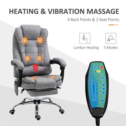 Vinsetto Ergonomic Heated 6 Points Vibration Massage Office Chair Grey - Picture 6 of 12