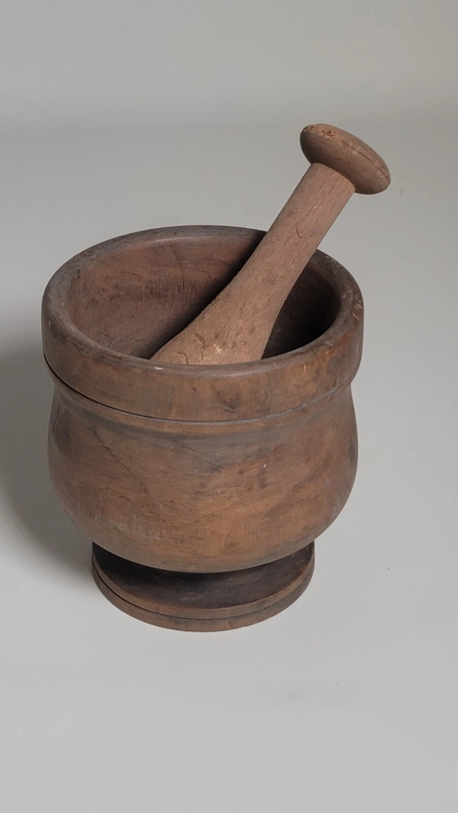 Antique Wood Turned Mortar & Pestle Herb Apothecary Medicine 4" Tall Early