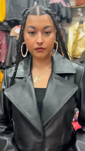 Women's Oversized Trench Coat Black Leather Lapel Collar Knee Length Coat Jacket - Video 1 of 1