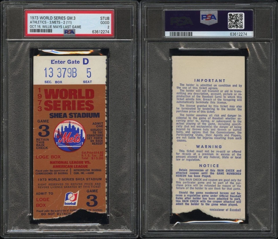 WILLIE MAYS LAST MLB GAME OF CAREER 1973 WORLD SERIES GAME 3 TICKET STUB🔥PSA 2 - Image 3 of 4
