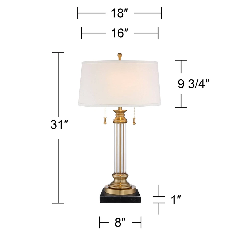 Rolland传统台灯黑色方形立管30英寸高黄铜水晶卧室 — 第 4/4 张图片