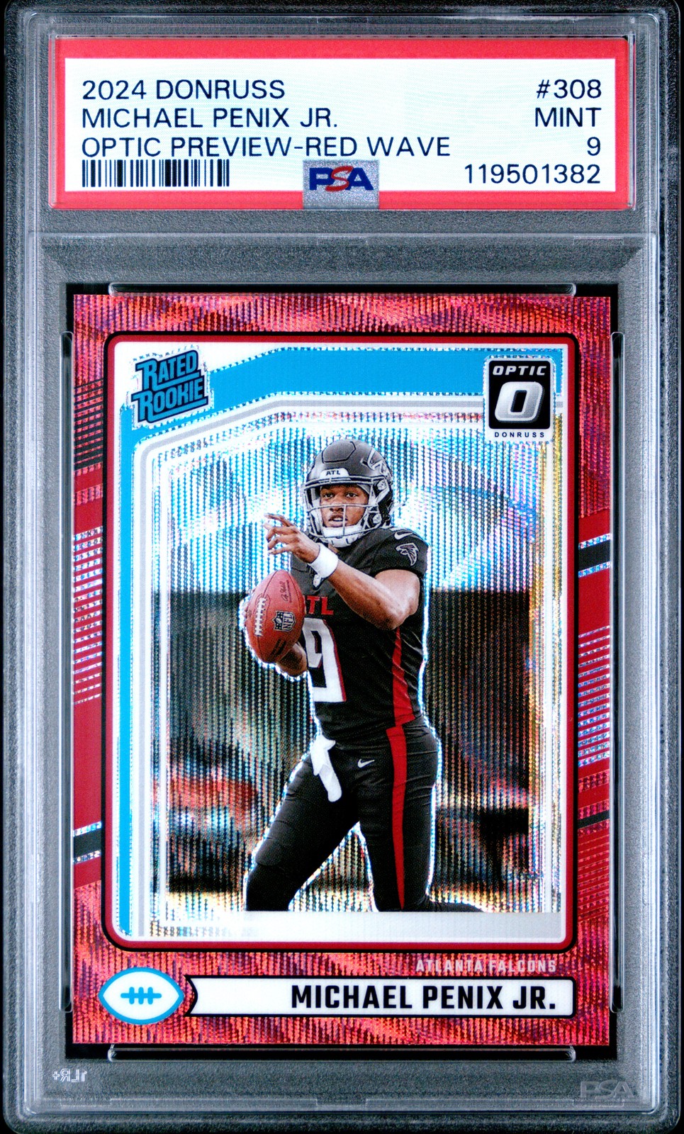 Michael Penix Jr. 2024 Panini Donruss #308 Optic Preview-Red Wave PSA 9 Falcons