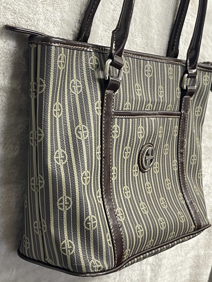 Bolsa de mão Giani Bernini alça dupla bolsa de ombro assinatura bolsa listrada - Imagem 3 de 4