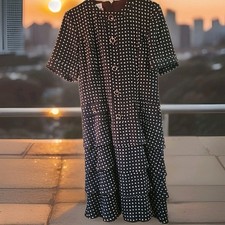 Carolina HERRERA POLKA dot Silk Mindi Layerd Ruffles SZ 8 Gold Buttons Elegant