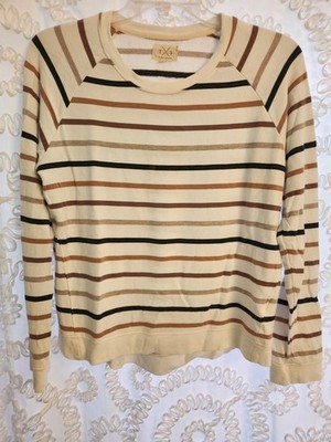 Thread & Supply Women's Size Medium Cream Striped Long Sleeve crew neck basic