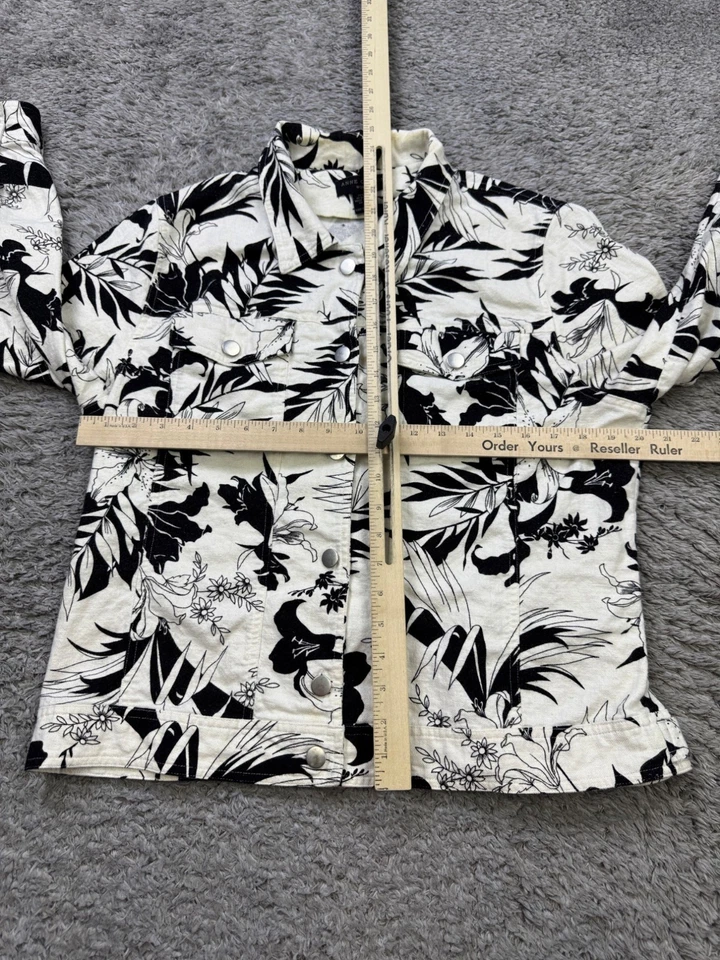 Chaqueta Anne Carson Mujer 1X Blanca Floral Mezcla de Lino Abotonada Chaqueta Artística Foto 4 de 4