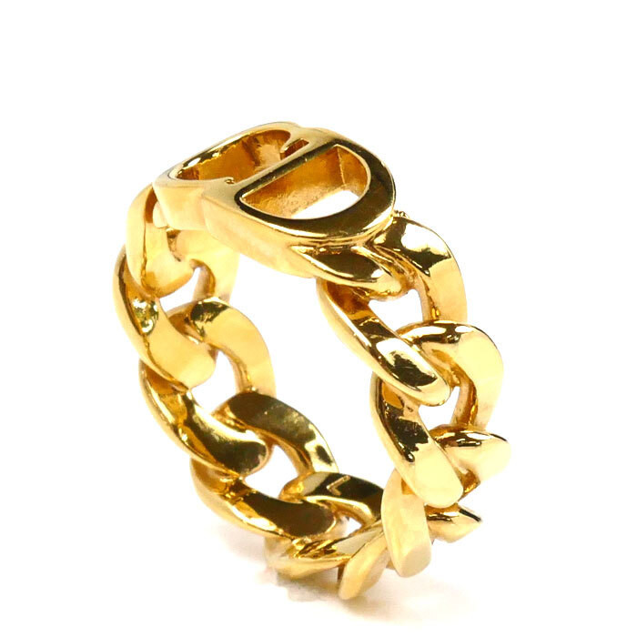 Christian Dior CD ICON Chain Link Ring Metal Gold US#6.75~7