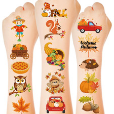 150 Pcs Fall Tattoos for Kids, Maple Leaves Pumpkin Fake Temporary Tattoos, Fall
