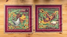 Cranston VIP ~ ROOSTER CHICKENS Sunflowers ~ 2 Pillow Panels 100% Cotton Fabric