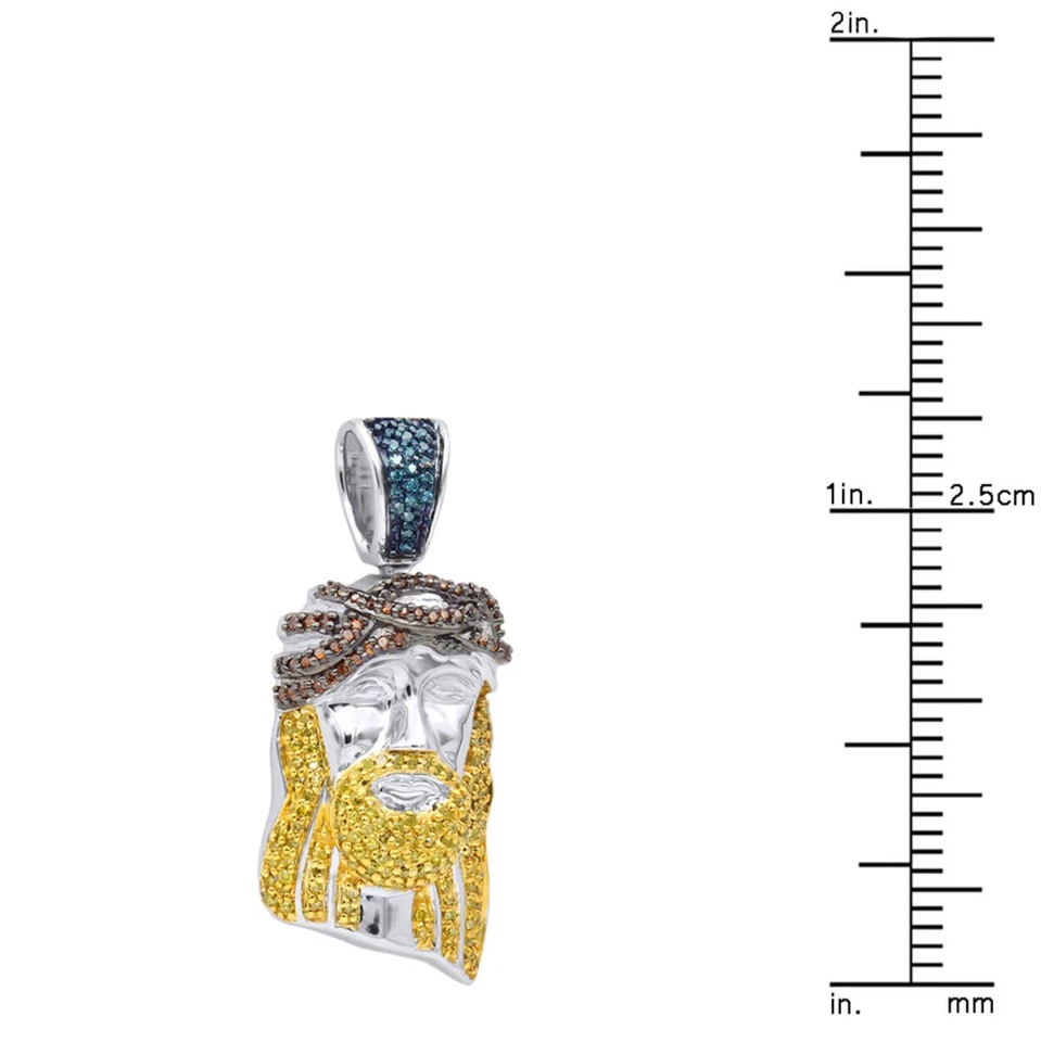 Colgante Mini Jesús Único Para Hombre Oro 10K 1/2 Ct Azul Rojo Amarillo Diamantes Foto 3 de 4