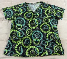 Comfy Cotton Womens Short Sleeve V Neck Pullover Scrub Top Green Geometric