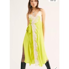 NWT Hot as Hell HAH Sz L Dancing Queen True Wrap Slip Dress Maxi Yellow Lace
