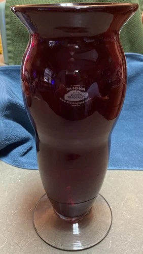 Blenko Glass Co #9963-R Ruby Red Clear Footed Vase 12” Tall. 2002