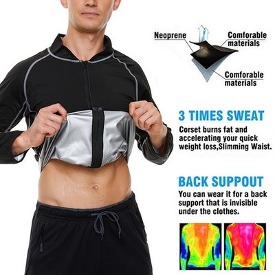 Men Hot Polymer Suit Sweat Shirt Weight Loss Body Shaper Sauna Workout Jacket