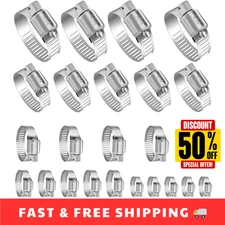 24PCS Stainless Steel Hose Clamps Assortment Kit 1/4"-2" Adjustable Worm Gear