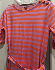 Ann Taylor Women's Striped Orange & Purple Midi Dress w/belt, side slits,Sz:XXS
