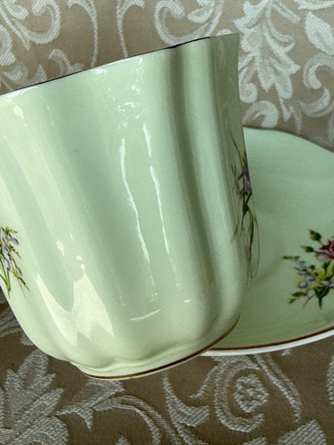 Vintage Royal Grafton Light Green With Carnations Tea cup saucer England. - Picture 7 of 20