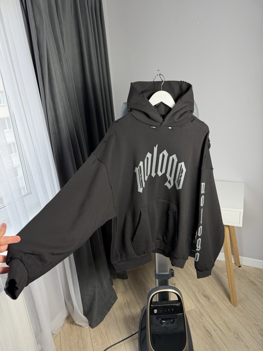 Balenciaga Distressed Hoodie Black Logo Oversized Pullover