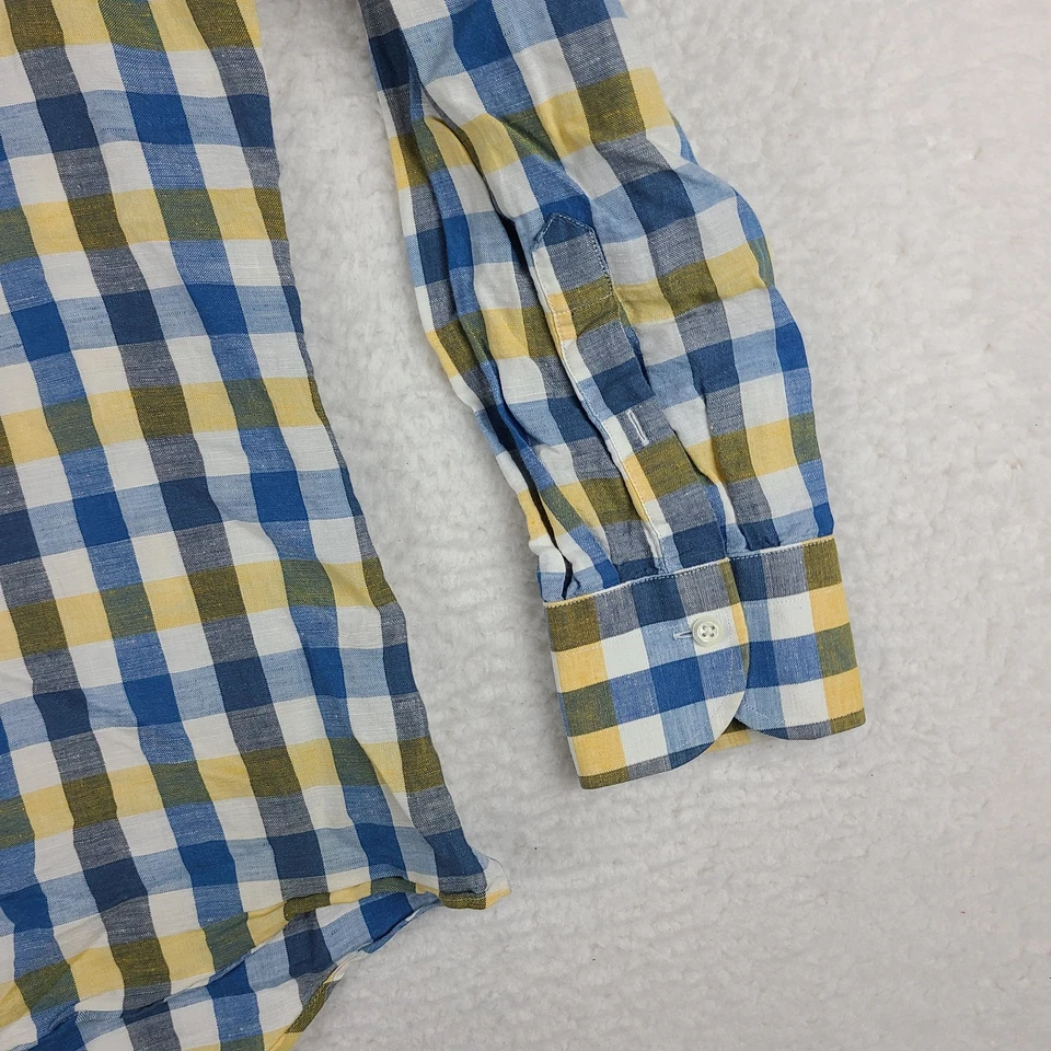 Camisa Ledbury Para Hombres 16.5-35 Azul Amarillo Blanco Vestido A Cuadros Lino Con Botones Foto 2 de 4