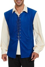 Pirate Vest Men - Renaissance Costume Medieval Large Blue