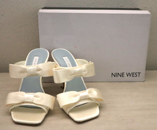 Nine West Women's Sz 6M Ivory Satin Yoloh Bridal Square Toe Dress Sandals $85