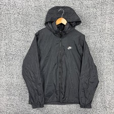 Nike Jacket Mens Large Black Hooded Windbreaker Full Zip Lightweight Breathable